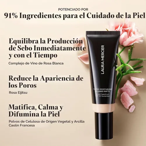 Vista 5 de Laura Mercier Hidratante con Color Mate Difuminado con SPF 30: Control de Brillo y Difuminado de 24+ Horas, Larga Duración, Cobertura Transparente a