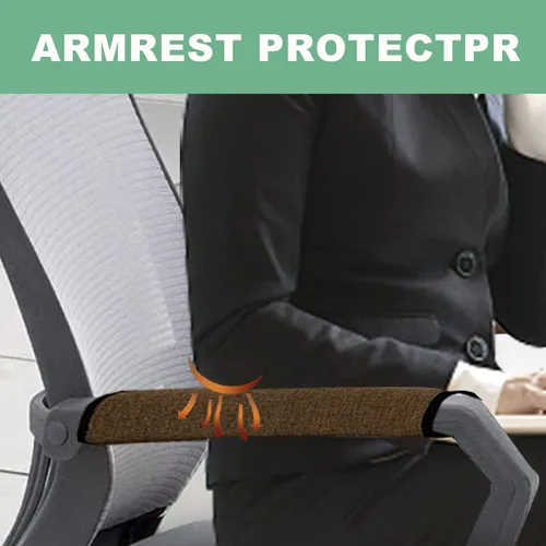 Vista 3 de Ntomtuex Juego de 2 fundas de lino para reposabrazos de silla de oficina, fundas ajustables para reposabrazos de silla de ruedas, protector