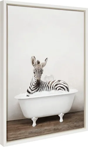 Vista 7 de Kate and Laurel Sylvie Baby Zebra en lienzo rústico enmarcado para baño, arte de pared por Amy Peterson Art Studio, 18 x 24 pulgadas, natural
