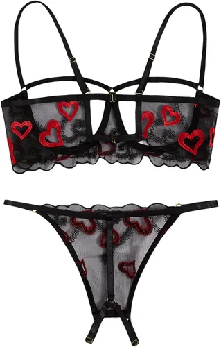 Vista 2 de SweatyRocks - Bralette de encaje transparente para mujer de 2 piezas, sostén y panty