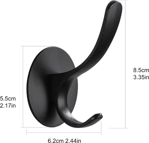 Vista 4 de Paquete de 2 ganchos adhesivos para toallas, color negro mate 304, ganchos para toallas de mano de acero inoxidable para baño, cocina, montaje