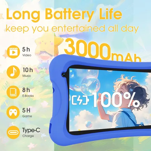 Vista 4 de DigiLand Tablet para niños de 7 pulgadas, Android 15 tabletas con funda protectora, 4 GB de RAM+32 GB de ROM, pantalla IPS de 1024 x 600, cámara