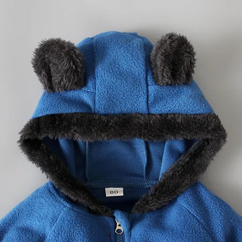 Vista 6 de Comigeewa Chaqueta con capucha y orejas para niños y niñas, cárdigan bonito con cremallera, prendas de vestir chaquetas cálidas sólidas, Azul