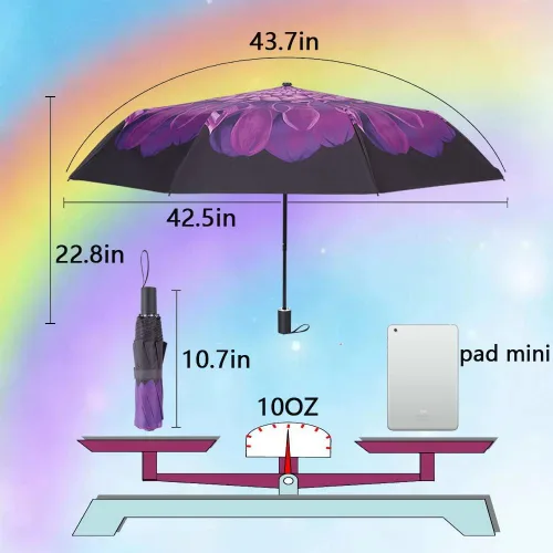 Vista 3 de Goothdurs Sombrilla compacta para el sol y la lluvia, pequeña y ligera, resistente al viento, impermeable, plegable, para hombres y mujeres