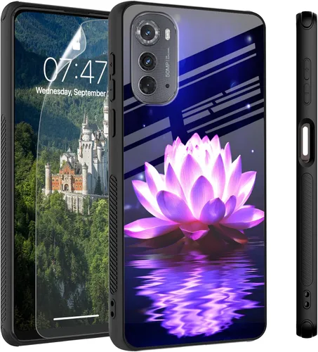 Vista 63 de Funda para Motorola Moto Edge 2022, cubierta trasera de vidrio templado con protector de pantalla, funda protectora a prueba de golpes para Motorola