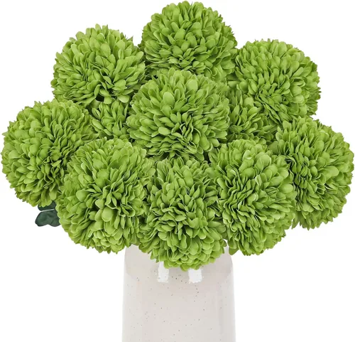 Vista 11 de Briful 12 tallos artificiales de crisantemo negro – Cabezas de flores de seda de 11 pulgadas de alto con hojas verdes, tallos flexibles