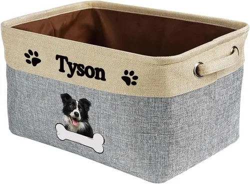 Vista 39 de Cesta de almacenamiento decorativa personalizada para cachorros, caja de juguetes rectangular de tela con 2 asas para organizar armario, garaje Azul