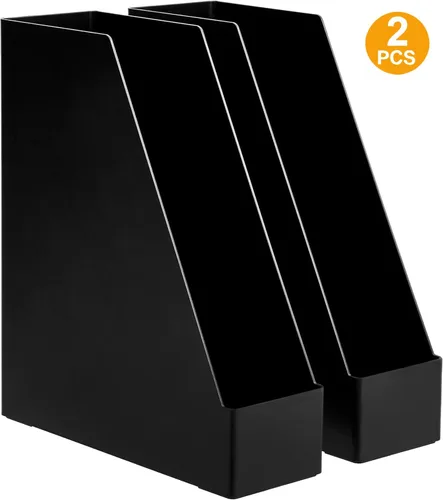 Vista 4 de Amazon Basics - Organizador de escritorio de plástico, revistero, color negro, paquete de 2