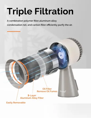 Vista 5 de Campana extractora de cocina portátil, ventilador silencioso de 3 velocidades para encimera con filtros de carbono duales, taza de aceite grande