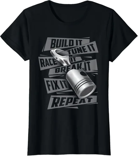 Vista 47 de Build It Tune It Race It Break It - Camiseta para entusiastas de los coches de carreras, talla S Negro
