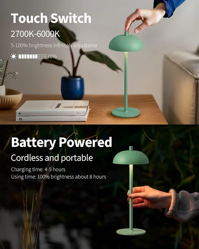 Vista 4 de Juego de 2 lámparas de mesa LED inalámbricas pequeñas de 12 pulgadas, lámpara de escritorio portátil impermeable, luces de batería recargable