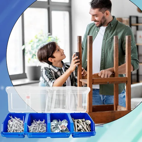 Vista 7 de Caja organizadora de tornillos de 8 piezas, caja de piezas de tornillo con 4 compartimentos, tapa translúcida, contenedores de herramientas