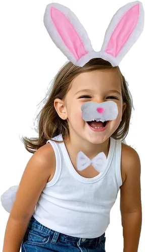Vista 22 de Kirei Sui Diadema de conejo para niños, diseño de cola de moño y cola de 3 piezas