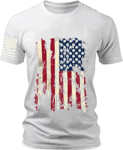 Vista 5 de Mens America Flag Retro T-Shirts Memorial Day 4th July Holiday Casual Short Sleeve Tops Muscle Fit USA Athletic Tees