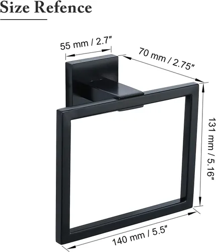 Vista 6 de TQKAG Toallero negro mate para toallas de baño, soporte para toallas de mano de acero inoxidable, perchas cuadradas para toallas montadas en la pared