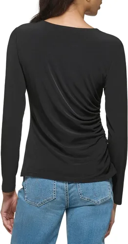 Vista 3 de Calvin Klein Jersey mate de moda para mujer, de manga larga, con laterales fruncidos