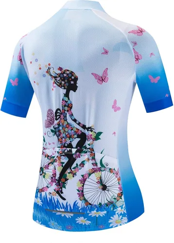 Vista 2 de JPOJPO Camiseta de ciclismo para mujer, de secado rápido, transpirable, reflectante, S-2XL