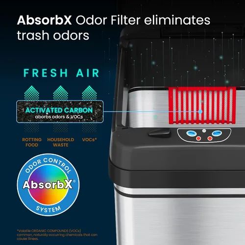 Vista 4 de iTouchless Latas de cocina con sensor automático sin contacto de 13 galones y 2.5 galones con sistema de control de olores, acero inoxidable