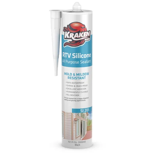Vista 2 de Kraken Bond Sellador de silicona negro resistente al agua Cartucho de 100 a 10 onzas líquidas, RTV silicona para calafatear cocina y baño, todo uso