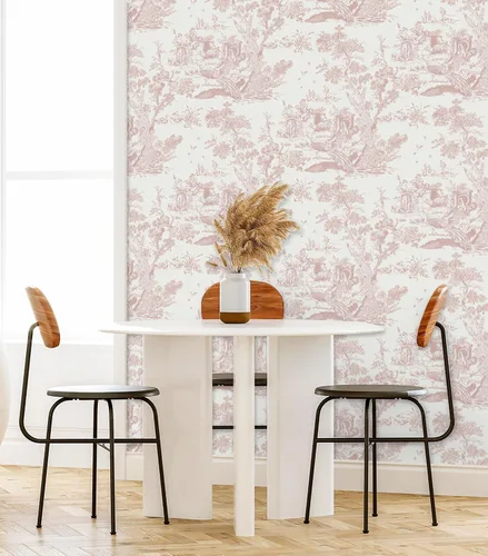 Vista 6 de CiCiwind Papel Pintado de Despegar y Pegar Papel Pintado Vintage Papel Pintado Blanco y Rosa Papel Pintado Autoadhesivo Extraíble para Dormitorio