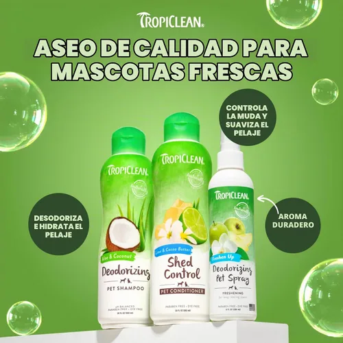Vista 8 de TropiClean Champú desodorante para perros malolientes, potente control de olores, seguro para cachorros, fabricado en los Estados Unidos, aroma