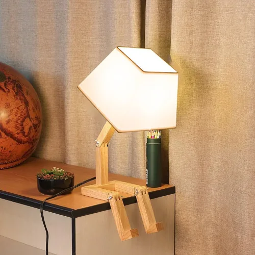 Vista 8 de Bonita lámpara de escritorio, lámparas de mesa de robot regulables, lámparas de noche de madera para dormitorio, estudio, oficina, sala de estar
