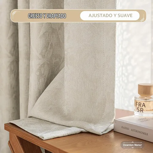 Vista 5 de Beauoop - Cortinas opacas beige con diseño floral jacquard, 2 paneles, para dormitorio/sala, de felpilla, gris pardo, aislantes y a prueba de ruido