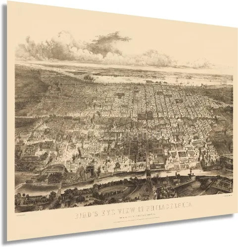 Vista 8 de HISTORIX Póster de mapa vintage de Filadelfia Pensilvania de 1857 – Mapa vintage de Filadelfia de 18.0 x 24.0 in – Vista de pájaro de Filadelfia PA