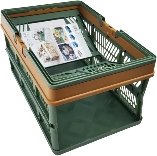 Vista 4 de Cesta de plástico plegable duradera con 2 asas, cestas de compras reutilizables para comestibles; pequeñas cajas de almacenamiento plegables