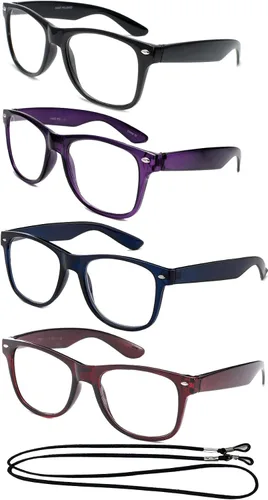 Vista 16 de Gafas de lectura de marco grande para hombres y mujeres, cómodos y elegantes anteojos de lectura simples Paquete de 3 - Azul con 1 cordón