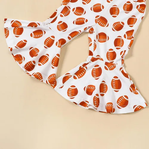 Vista 6 de Conjunto de fútbol para bebé recién nacida, manga corta, para el día del juego, mameluco de rugby con pantalones acampanados, diadema para verano