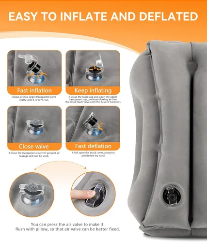 Vista 6 de Sunany Almohada de viaje, almohada de avión mejorada para vuelos largos, almohada inflable para el cuello utilizada para aviones, automóviles, Gris