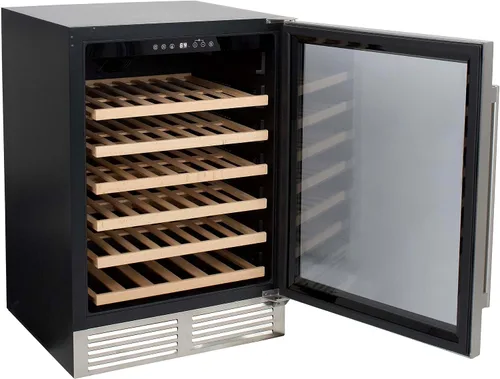 Vista 4 de Avanti Wine Cooler Designer Series Refrigerador de bebidas, capacidad de 51 botellas con 6 estantes extraíbles de madera, puerta de vidrio de doble