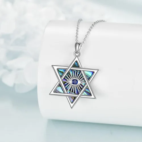 Vista 22 de YFN Collar de estrella de David de plata de ley, concha de abulón, árbol de la vida, joyería judía, regalos para mujeres y hombres