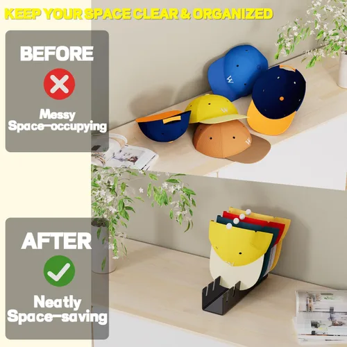 Vista 5 de Soporte para gorras de béisbol, 2 unidades, organizador de sombreros de acrílico sin instalación para 14 gorras de béisbol, soporte para sombreros