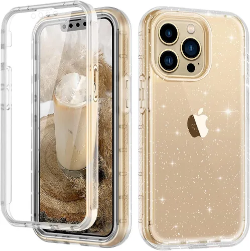 Vista 13 de LONTECT Funda para iPhone 13 Pro con protector de pantalla integrado con purpurina transparente, brillante, resistente, a prueba de golpes, híbrida