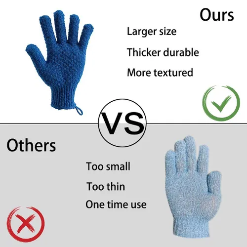 Vista 4 de 2 pares de guantes exfoliantes de baño para hombres y mujeres, 4 guantes exfoliantes pesados y grandes para ducha, spa, masaje, guantes exfoliantes