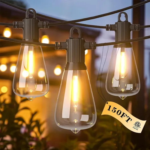 Vista 16 de Kawaya Guirnalda de luces para patio al aire libre: luz LED de 25 pies para patio exterior con 12 bombillas vintage inastillables - 2700 K regulable