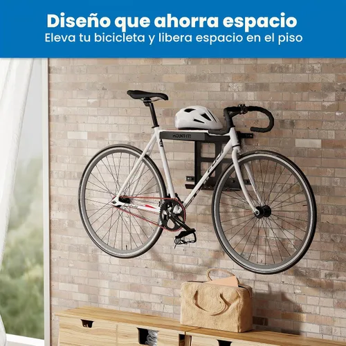 Vista 2 de Mount-It! Soporte de pared para bicicleta con estante y ganchos, soporte horizontal para interiores para garaje, hogar, ahorro de espacio, colgador