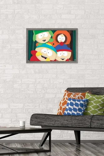 Vista 2 de Trends International South Park - Póster de pared de primer plano, 14.72 x 22.37 pulgadas, versión enmarcada de madera de granero