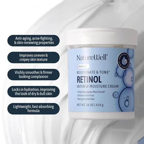 Vista 3 de NATURE WELL Crema hidratante clínica para rejuvenecer y tonificar con retinol para cara, cuerpo y manos, aumenta la firmeza de la piel, mejora