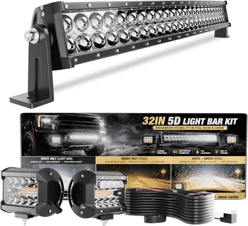 Vista 10 de DOT 5D 12 Pulgadas 72W Barra de Luz LED + 4 Pulgadas 60W Cubo de Luz LED con Kit de Cableado Combo para Lámpara de Conducción Polaris Ranger Honda