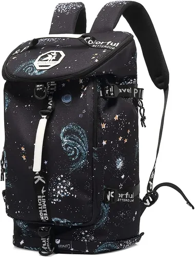 Vista 11 de Kalesi Mochila Bolsa de Lona para Gimnasio 4 Vías Impermeable con Compartimento para Zapatos para Viaje Deporte Senderismo Laptop, 02-Negro