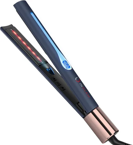 Vista 9 de IG INGLAM Plancha lisa para el cabello de titanio, rizador de pelo infrarrojo de 1 pulgada, plancha alisadora iónica negativa de voltaje dual con 11
