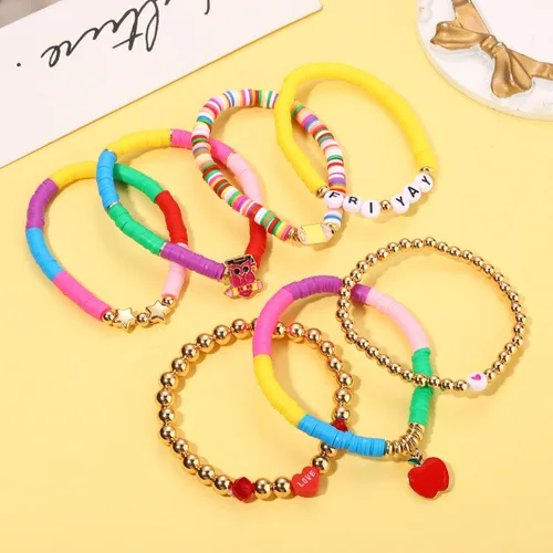 Vista 182 de Surfer Heishi - Pulseras apilables para mujer, apilables, de vinilo arcoíris, disco de arcilla, pulseras elásticas para la amistad, joyería bohemia