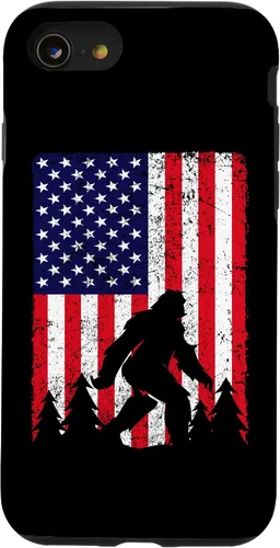Vista 13 de Funda patriótica para iPhone 15 Bigfoot 4 de julio con la bandera de Estados Unidos