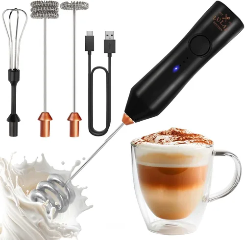 Vista 30 de Zulay Milk Boss Espumador de leche potente manual, hace espuma para latte, batidor para mezclar bebidas, café, miniespumador para capuchino, frappé