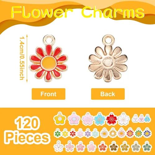 Vista 3 de Kigeli 120 dijes de flores para hacer joyas, varios metales mezclados con flores de primavera, flores de cerezo, colgantes de pulsera, colgantes