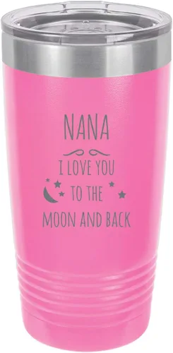 Vista 5 de Nana - I love you to the Moon and Back - Vaso aislado de acero inoxidable con grabado, taza de viaje para café, de 20 onzas, color negro