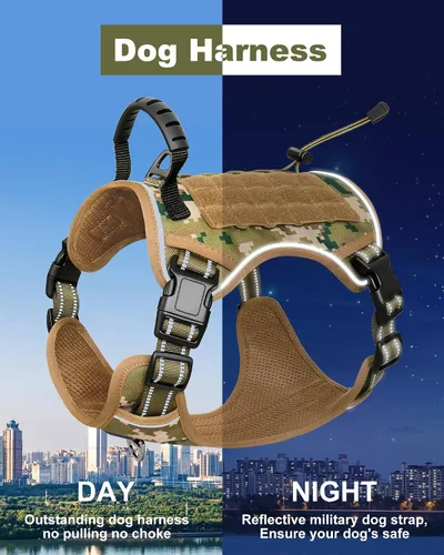 Vista 4 de Hotsky Arnés táctico para perro, chaleco ajustable para perro, arnés reflectante militar para mascotas, con asa de control, paneles Molle Loop